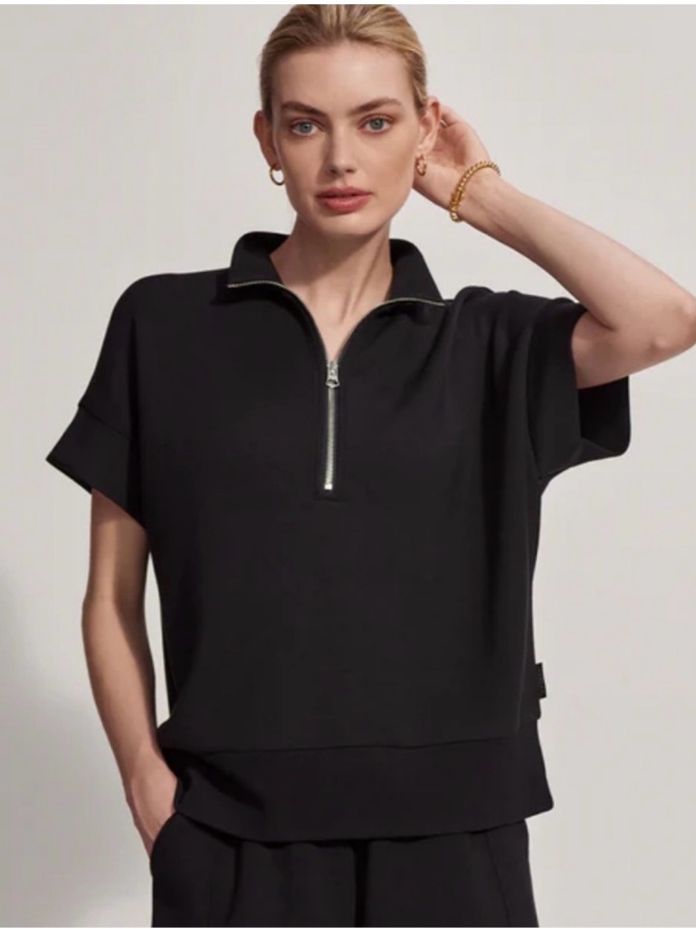 Varley Ritchie Short Sleeve DoubleSoft Half Zip Sweatshirt Black XS